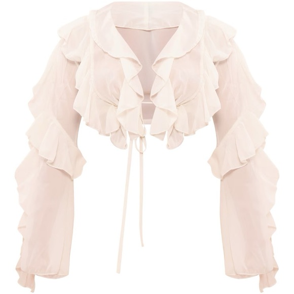 Ruffled Cream Crop Top - Picture 4 of 7